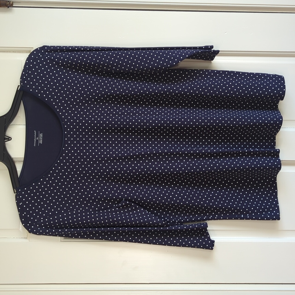 Christopher & Banks - XL - Navy longs leeved shirt with white polka dots - NWT
